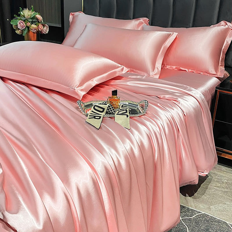 LULLABUY Luxury Mulberry Silk Bedding Set Enamel Pink King Size 2000 กรัม