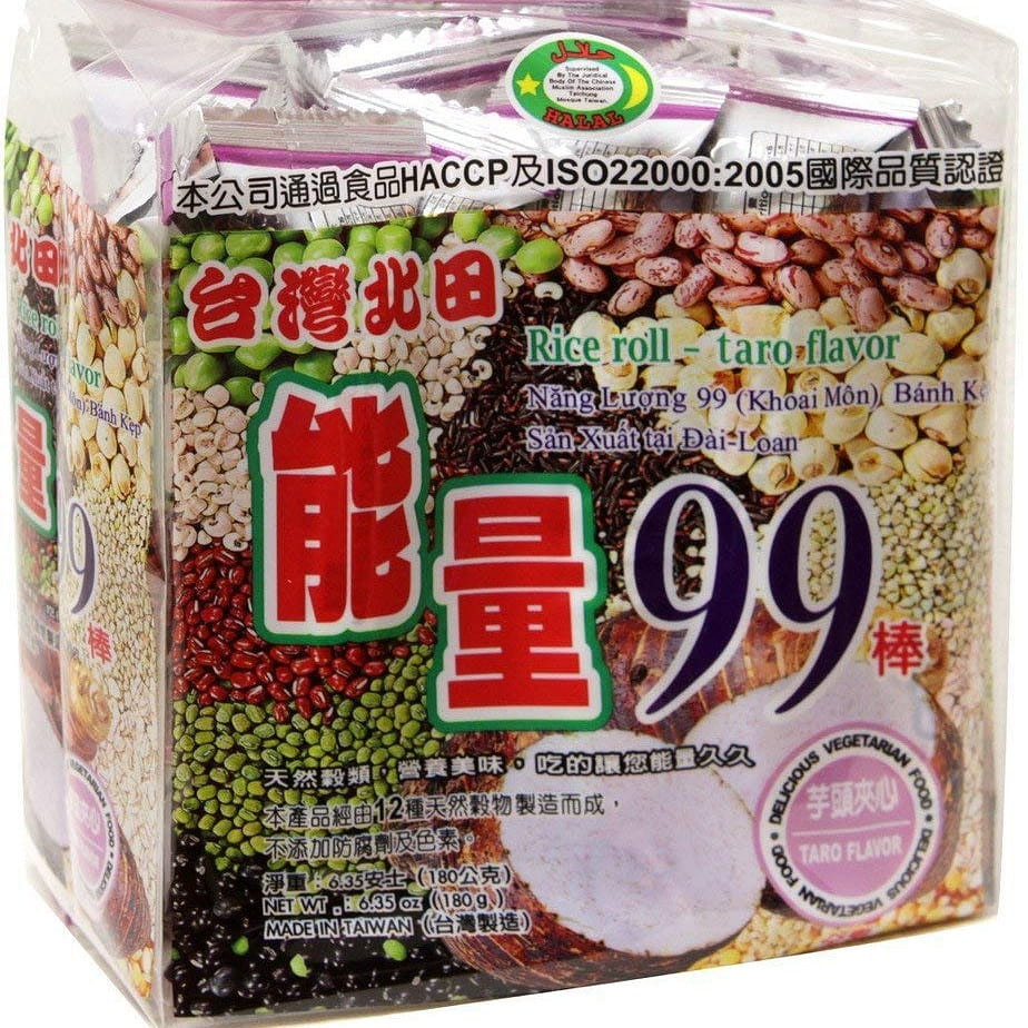 (4 PACK)  All natural Pei Tien Energy 99 rice cake roll 6.35oz (Taro Flavor) 180 그램