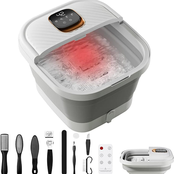 weee_grocery_可折叠足部水疗按摩仪，电动足浴盆 泡脚桶 清晰触摸屏 足底穴位按摩滚轮 35-46度共12档温度调节，带时间提醒功能，养生泡脚，送礼佳品，美国仓库发货，包邮 1 份