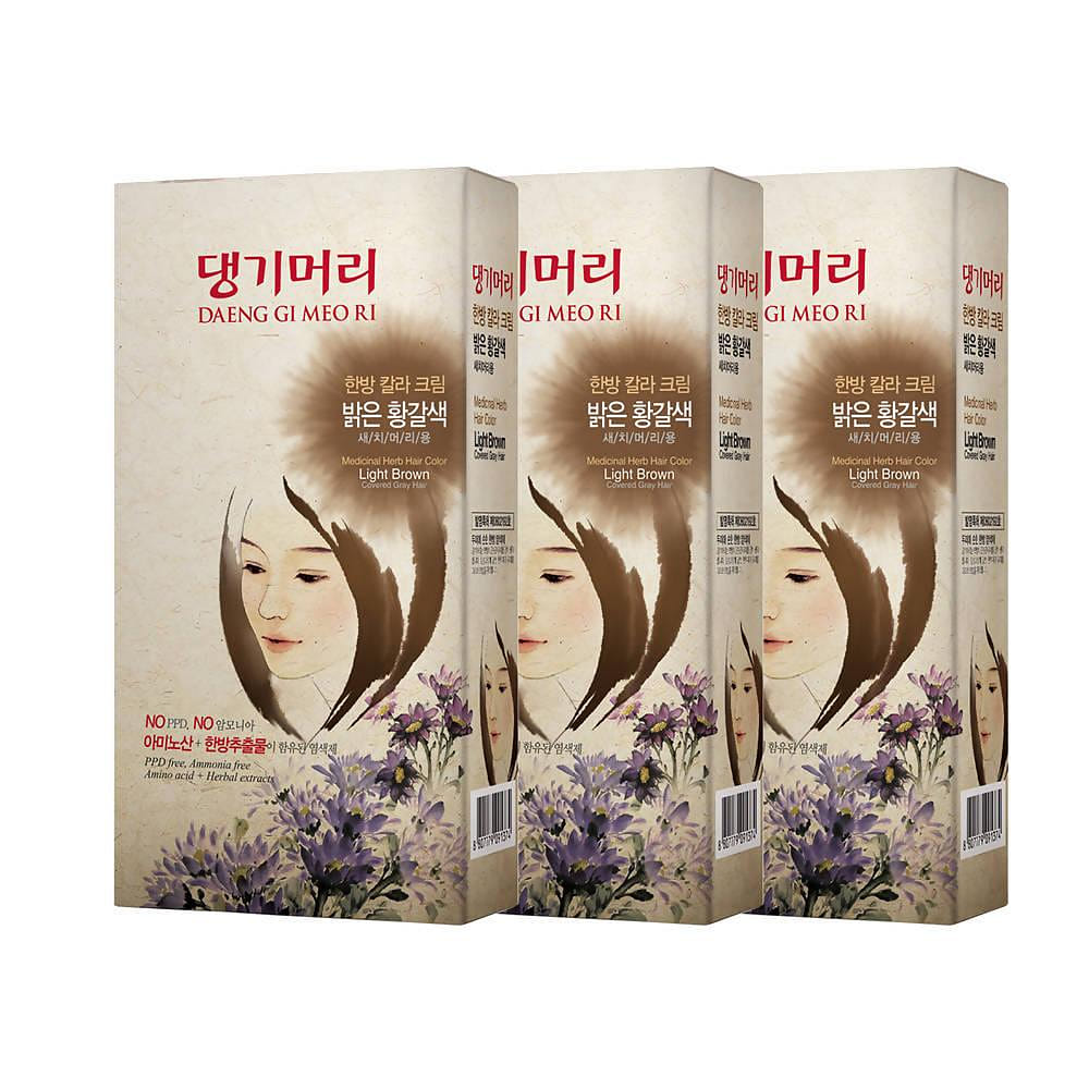 댕기머리 한방 크림 헤어칼라 염색약 - 밝은 갈색 3 개
