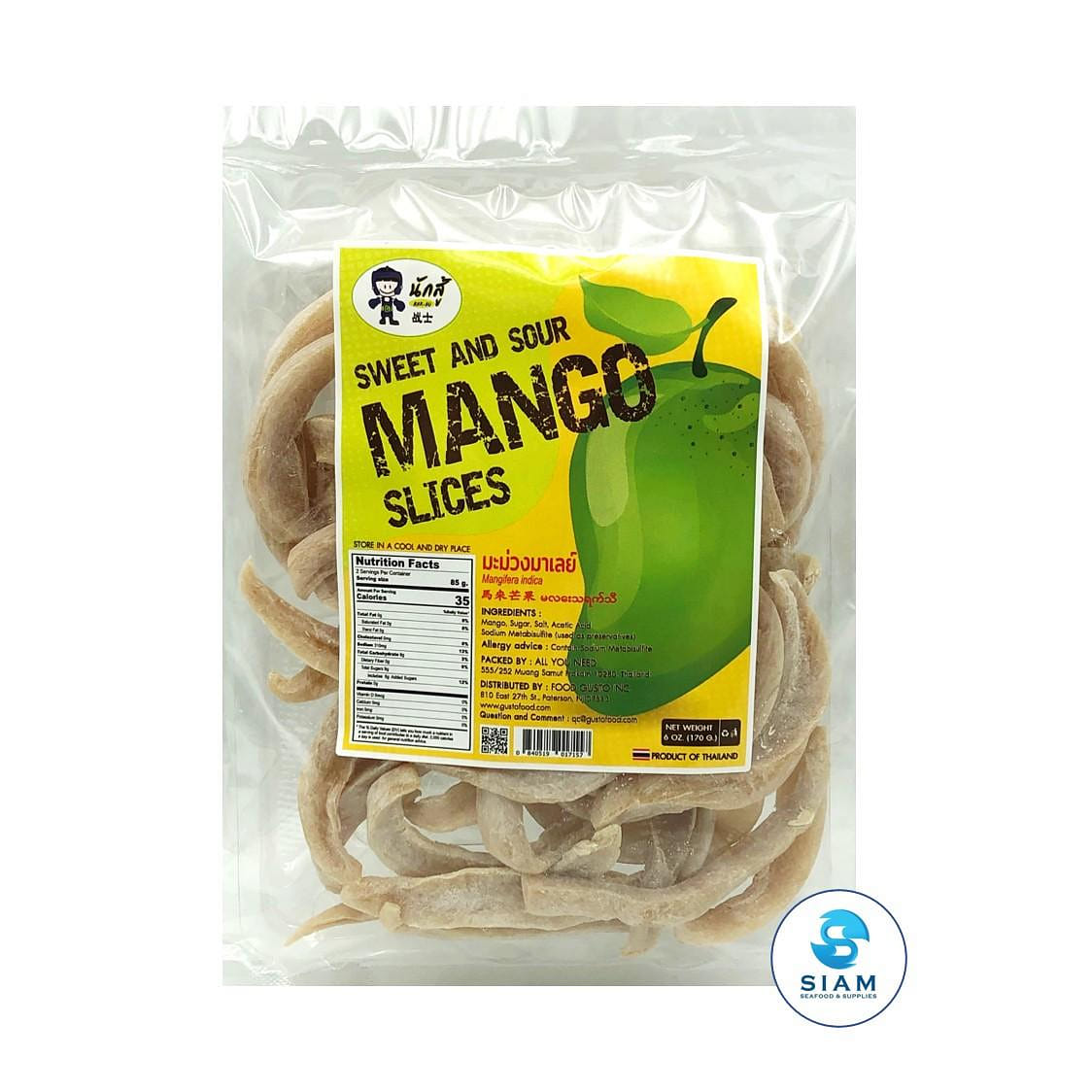 Nak Su Sweet and Sour Mango Slices, Thai Snack 6 온스