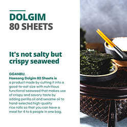 프리미엄 돌김 깐부 해송돌김 80매 지퍼백 파우치 / 짜지않은 프리미엄 돌김 / 비건 / 간식용 1.41 온스