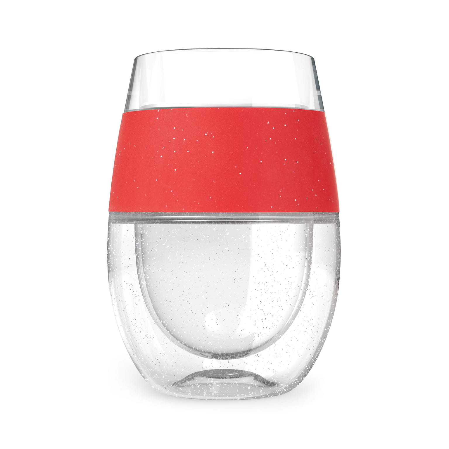 HOST Cooling Cup Plastic Double Wall Insulated Freezable Drink Chilling Tumbler with Freezing Gel Wine Glasses for Red and White Wine, 8.5 oz, Red Glitter, Set of 1 1 each