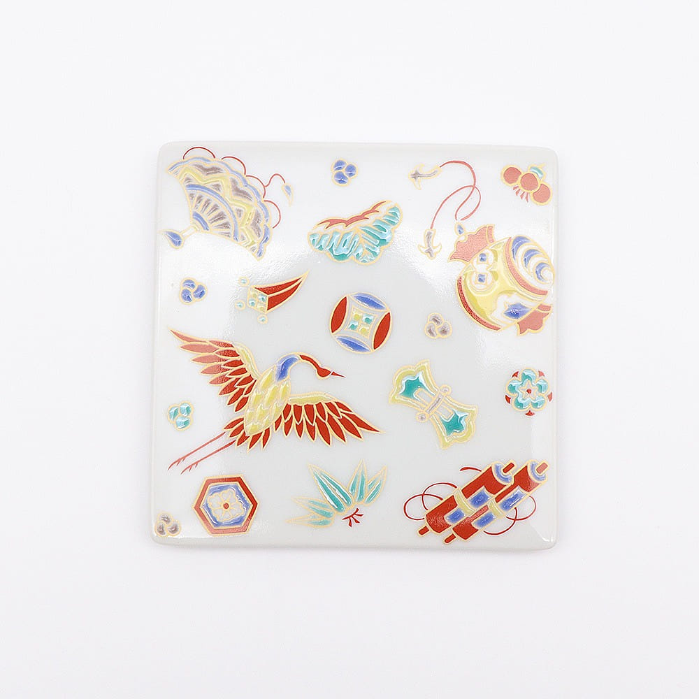 九穀燒手工製作的方形杯墊（寶，3.54" x 3.54"） 產自日本 1 份