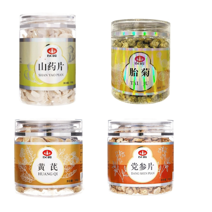 中國以嶺 黨蔘黃芪山藥胎菊 健脾補氣 黨蔘150g*1 + 黃芪100g*1 + 山藥片150g*1 + 胎菊補血益氣健脾 4 瓶