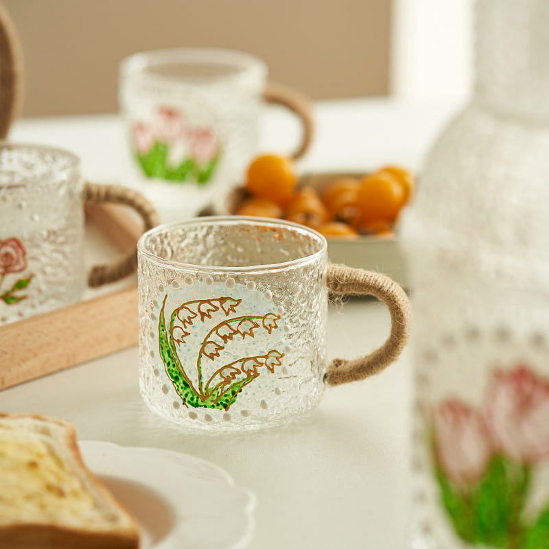 Beautiful Hand-painted Floral Glass Mugs Water Bottles for Girls Set Lily of Val 1 개