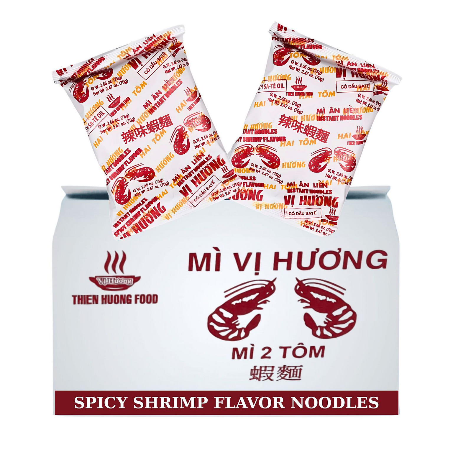 VI HUONG Spicy Shrimp Flavour Noodles 70g 100 Pack 1 개