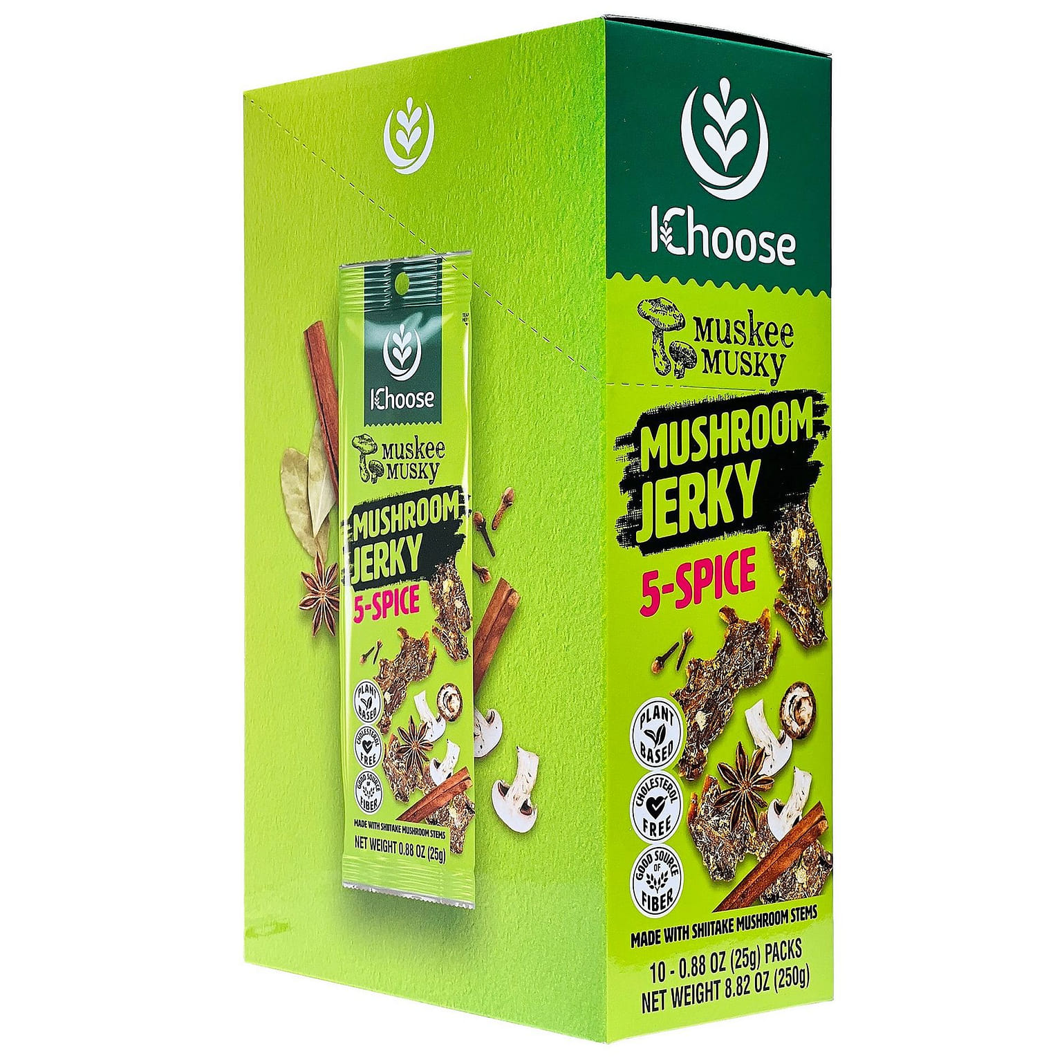 IChoose Muskee Musky 5-Spice Mushroom Jerky, Vegan, 0.88oz, 10 Pack 25 g