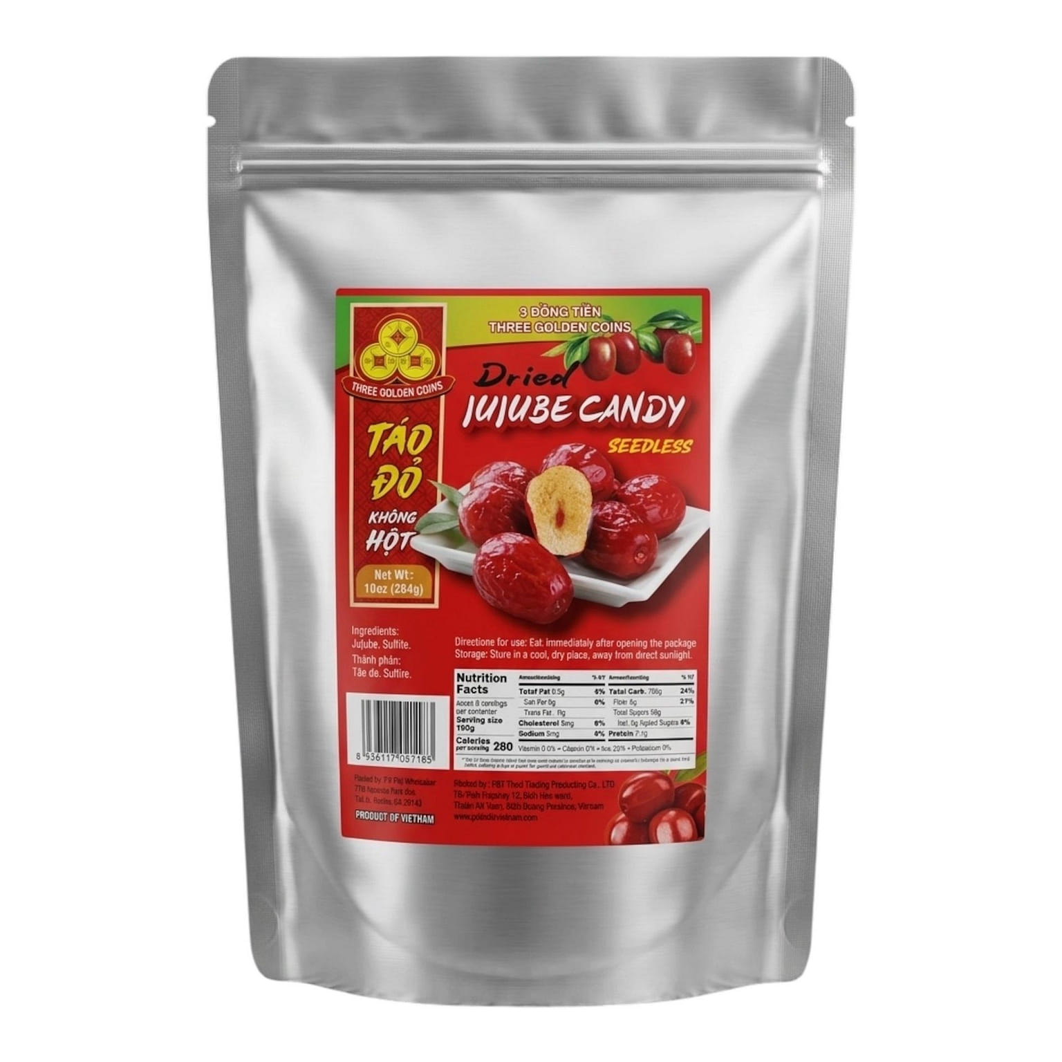 [Three Golden Coins] Seedless Dried Jujube - 284g 10 oz