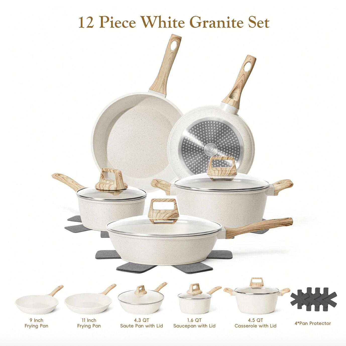12 Pcs Non Stick Cookware Sets Granite Induction 1 pack