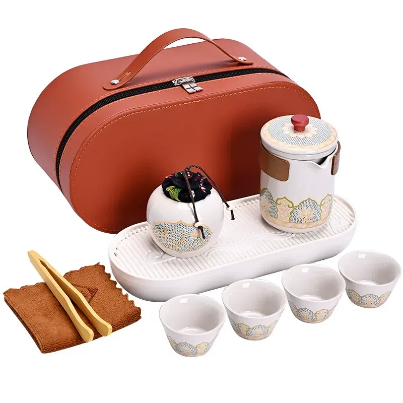 旅行茶具 便携包户外功夫茶具 古韵椭圆包【白】 1 盒