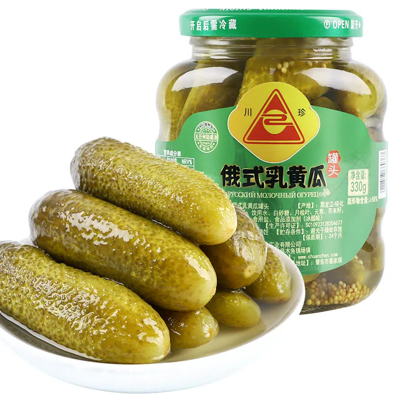 Sichuan Zhen Russian cucumber, pickled cucumber, canned cucumber, cucumber kimchi, sour crispy and refreshing rice with cucumber, 330g*1 can 330 그램
