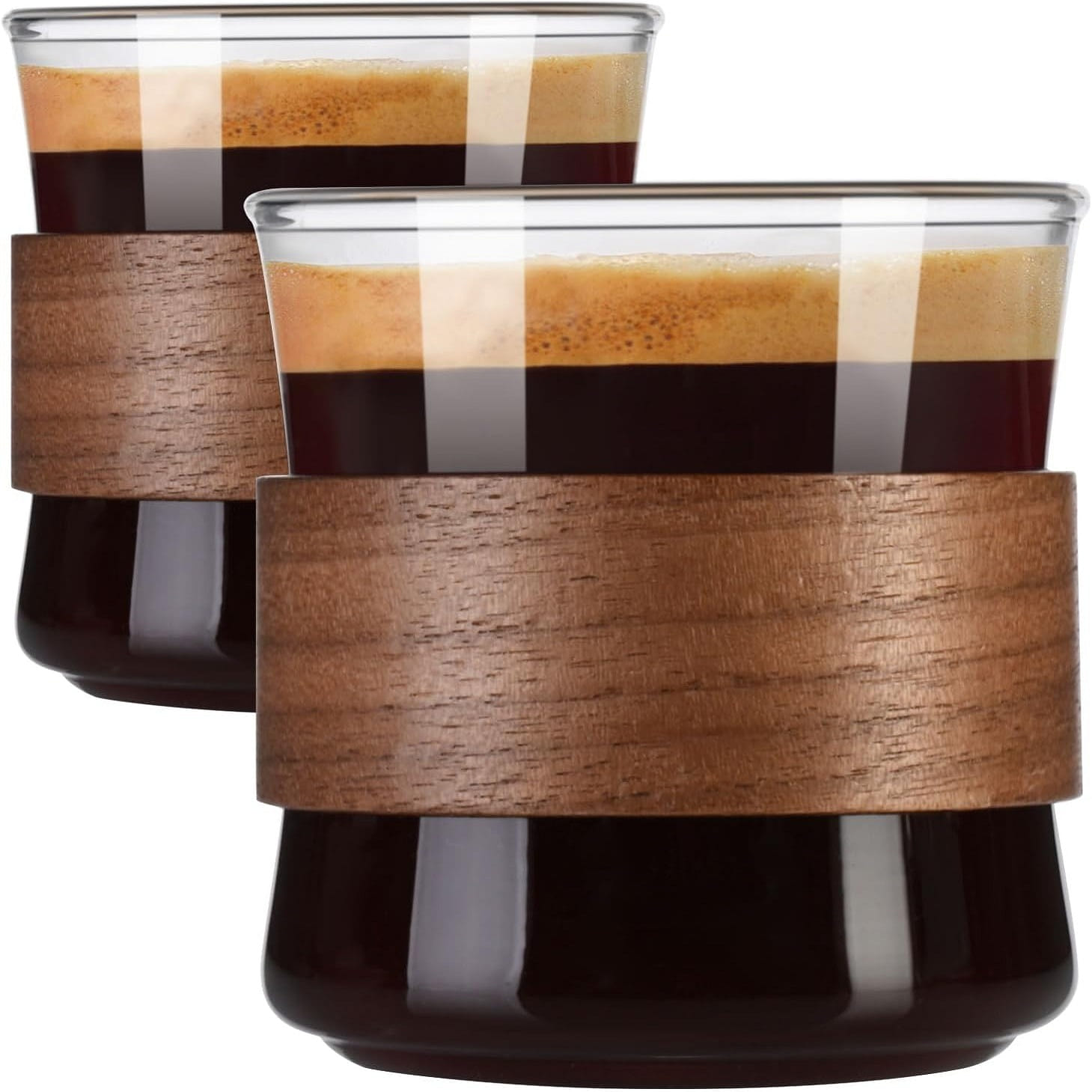 Set of 2 8 oz coffee cups with wooden rings 240 มิลลิลิตร