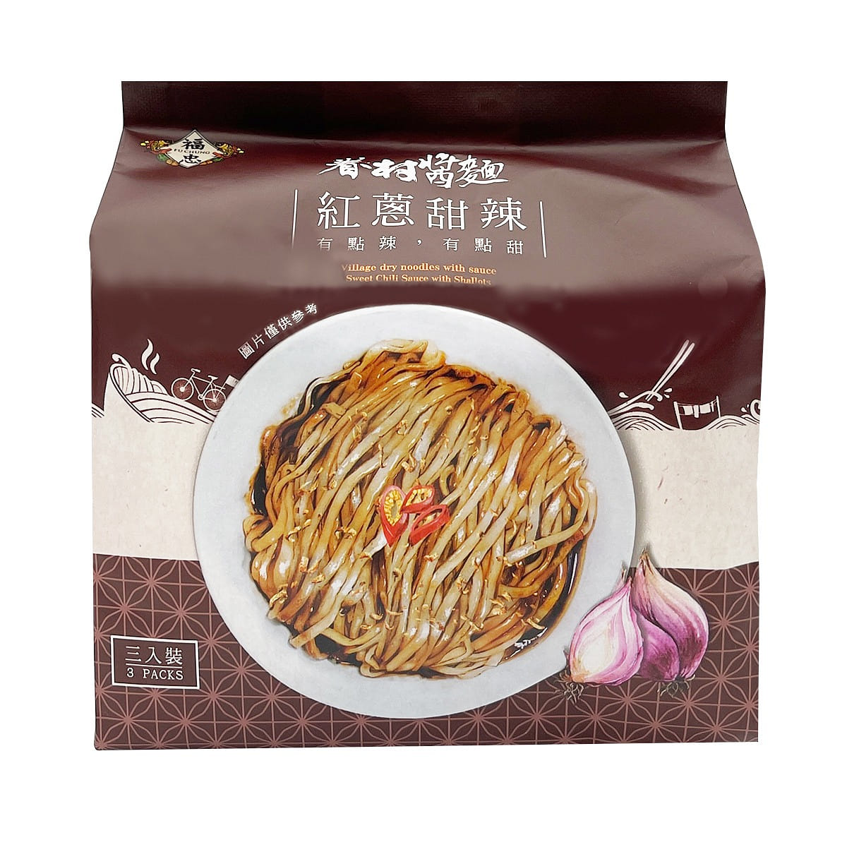 FU CHUNG Village Dry Noodles with Sauce-Sweet Chili Sauce with Shallots 3pc 330 g