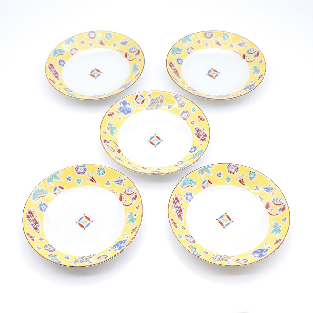 Kutani Ware Handmade Serving Plate 5set (Yellow Takara,6.10" x 6.10") Made in JP 5 個