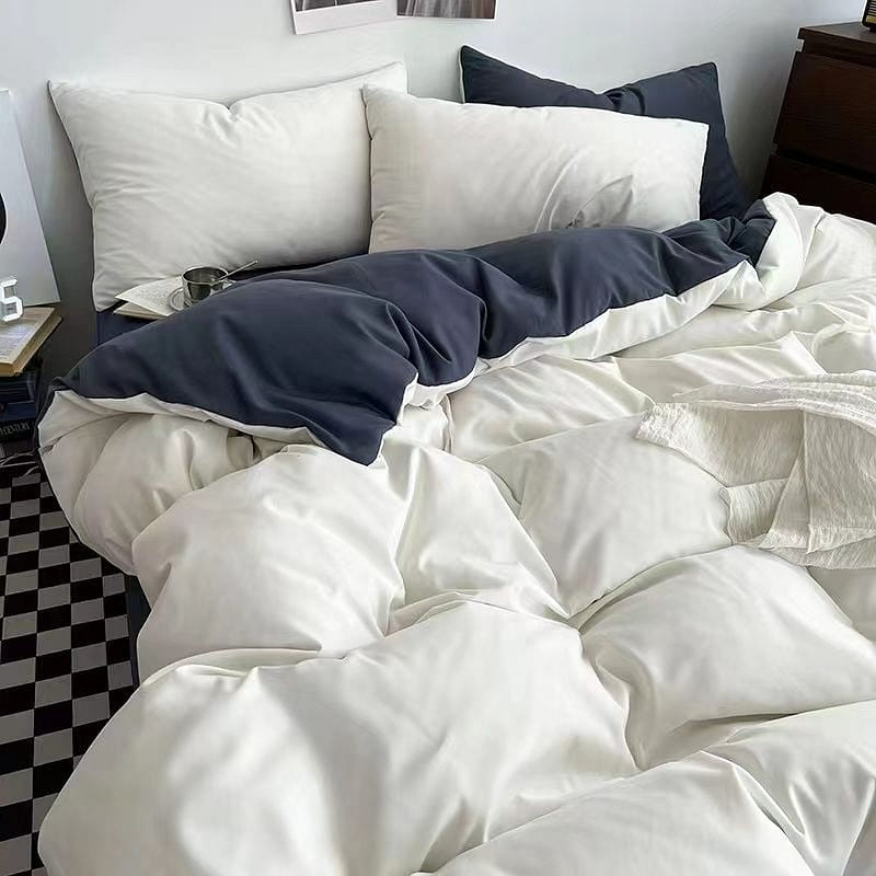 white, blue150*200] INS Bed 4 Piece Duvet Cover + Sheet + Pillow Ca 1 개