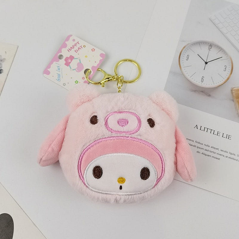 Sanrio Cute Teddy Bear Plush Coin Purse Student Wallet Organizer Keychain-Pink 1 ส่วน
