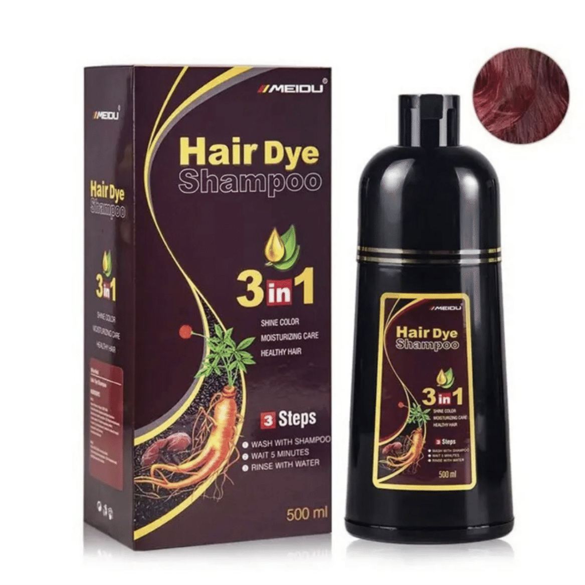 Meidu 3-in-1 Hair Dye Shampoo Dark Wine Red 500ml 500 밀리리터