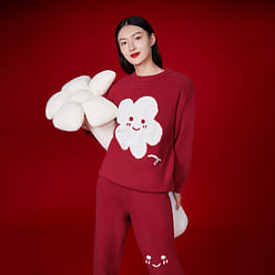 【중국직우】춘절 선물 【소원판 펑펑 잠옷 세트 펑펑 캐주얼 세트 - 사하라 사막XL 220 그램