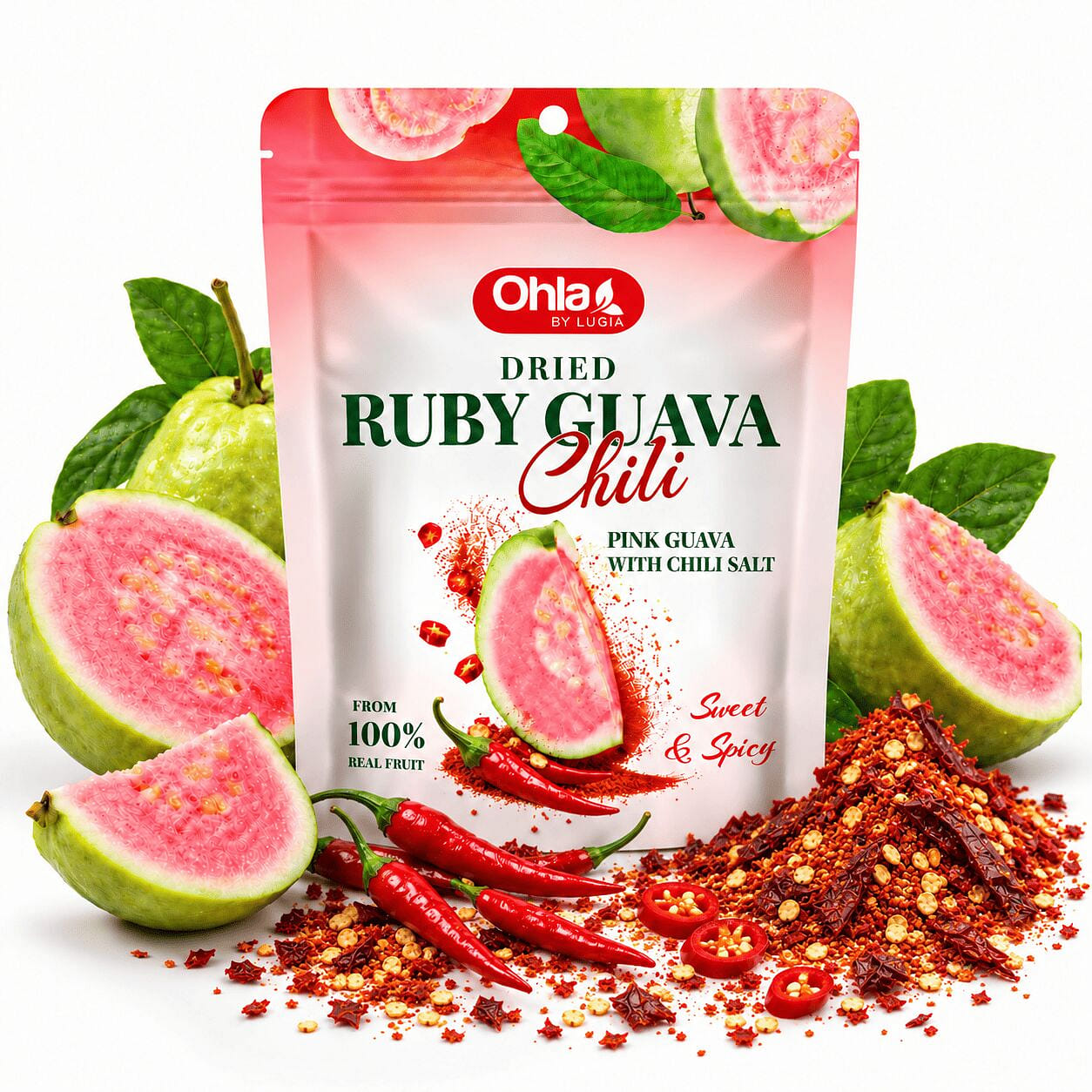 Ohla Chili Salt Soft Dried Pink Guava Vietnam 3.53 oz