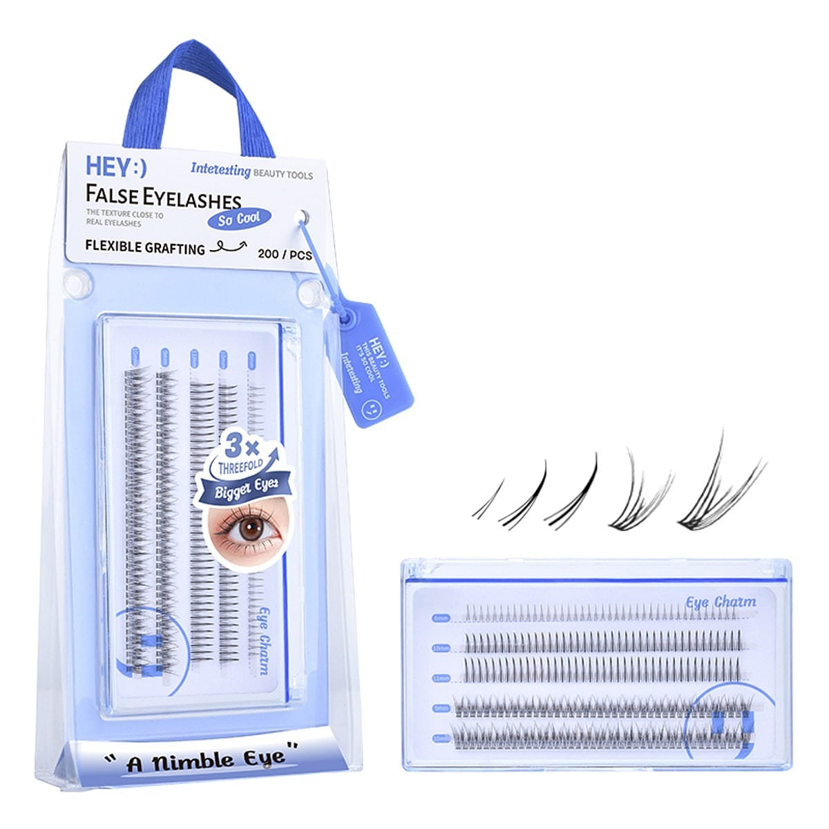 Natural DIY A-Style Fishtail Bottom Lashes 3 Types 1 pack