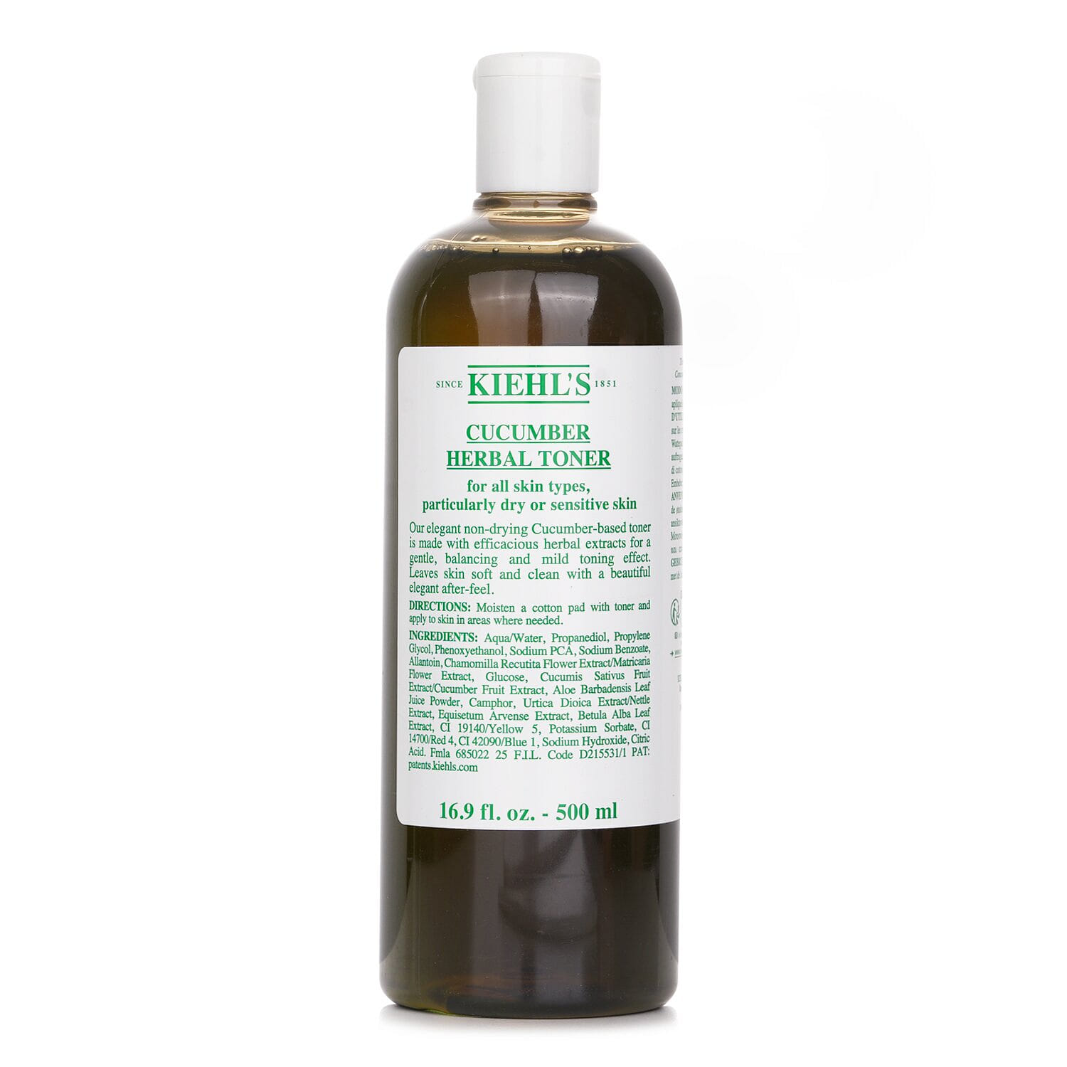 Kiehl's Cucumber water plant essence toner soothes and moisturizes (dry or sensitive skin) 500ml/16.9oz 500 มิลลิลิตร