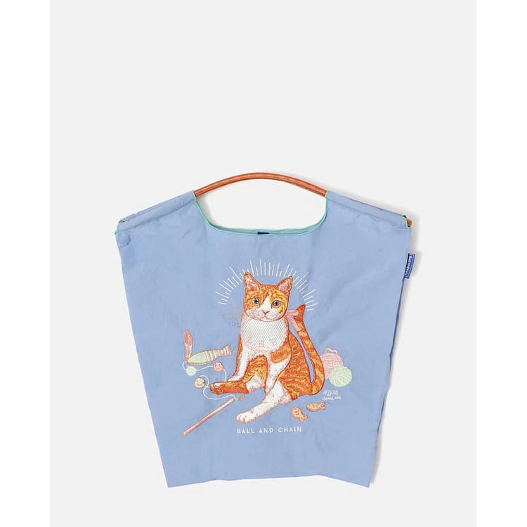 Ball & ChainD Cat Embroidered Top Blue M 1 each