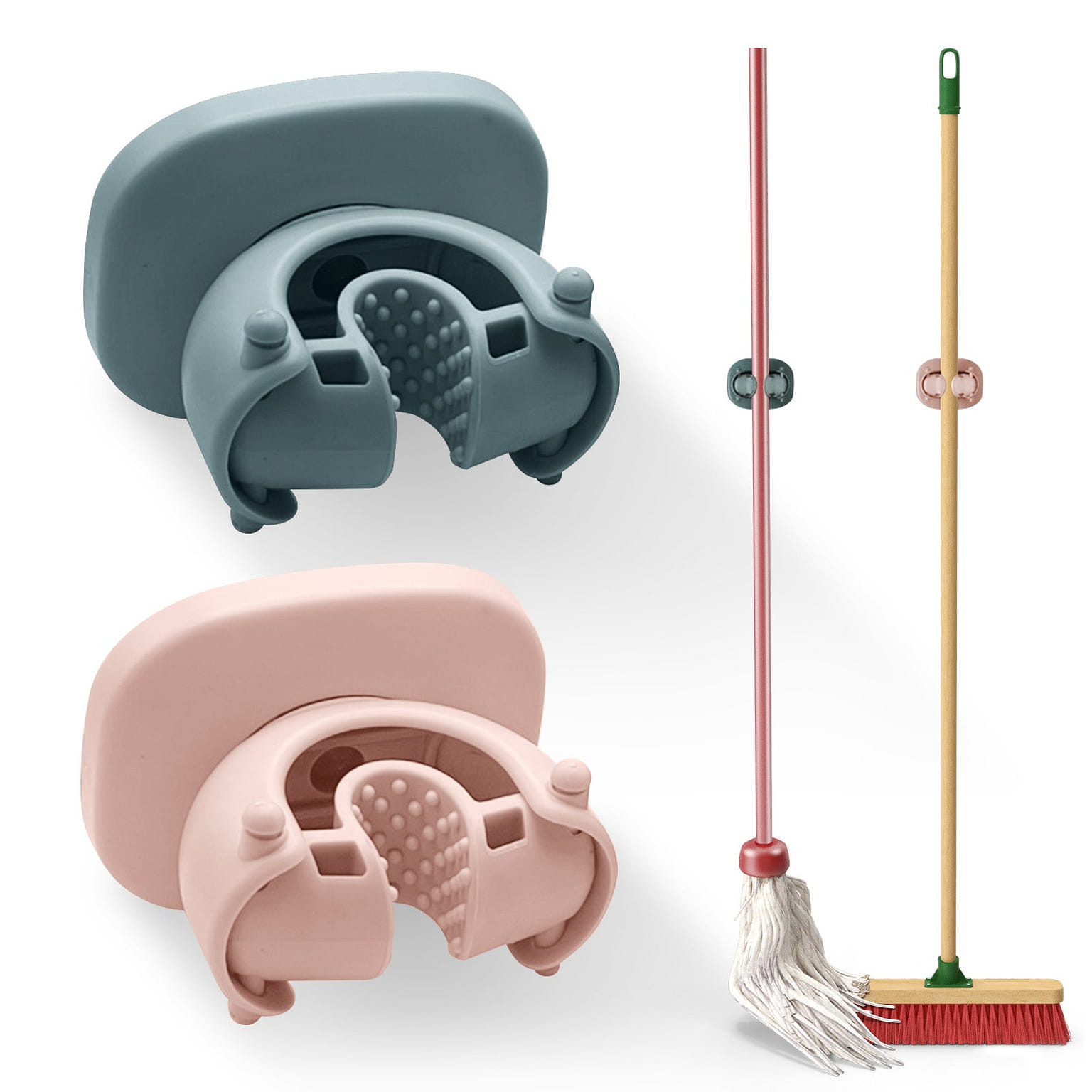 [2pks] Broom Holder Wall Mount Self Adhesive | Pink & Green 2 ส่วน