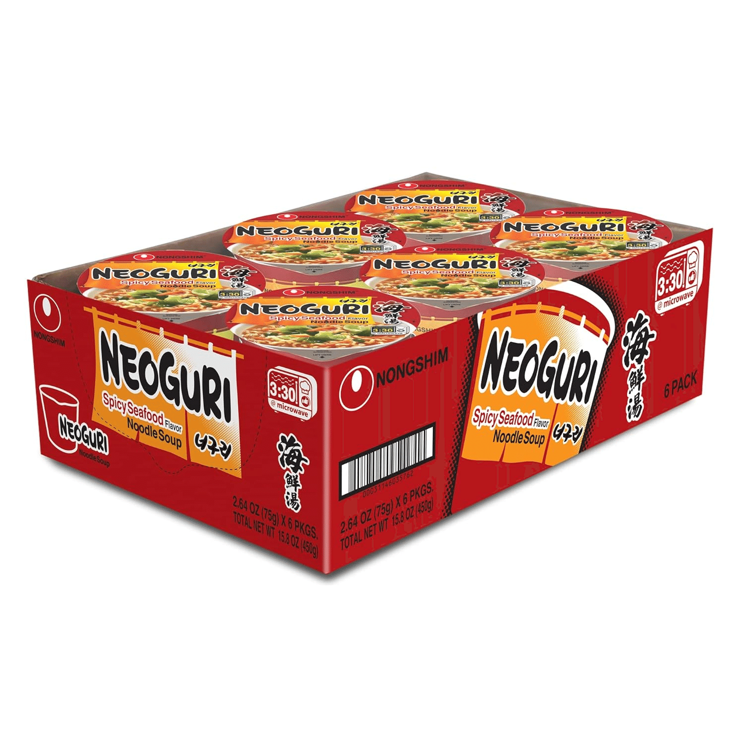 [NONGSHIM] Neoguri Cup Noodles Spicy Seafood - 6 x 2.64 oz