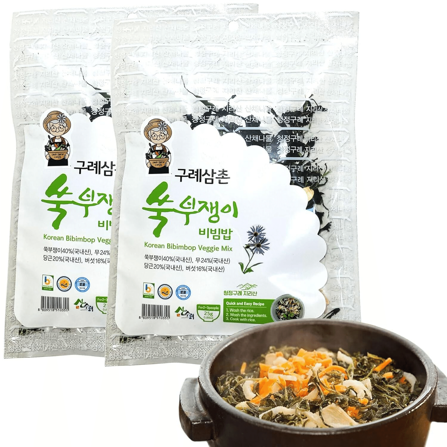 구례삼촌 비빔밥 나물 믹스, 쑥부쟁이 2팩 (2-3인분/봉) 1 박스