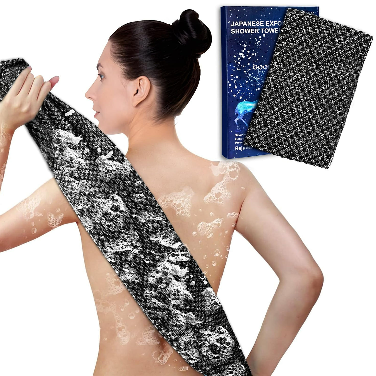Exfoliating Washcloth Shower Towels, Premium Japanese exfoliating body scrubber 1 ส่วน