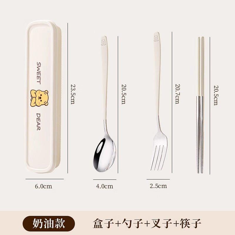 304 Stainless Steel Chopsticks, Fork & Spoon Set Cream Color 1 케이스