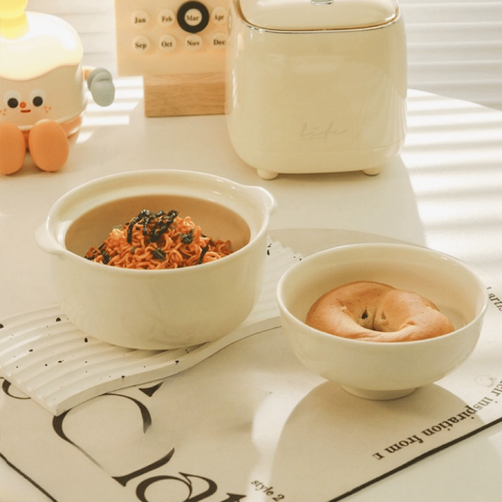 Japanese Milk fufu ceramic bubble noodle bowl with cover 1250 มิลลิลิตร