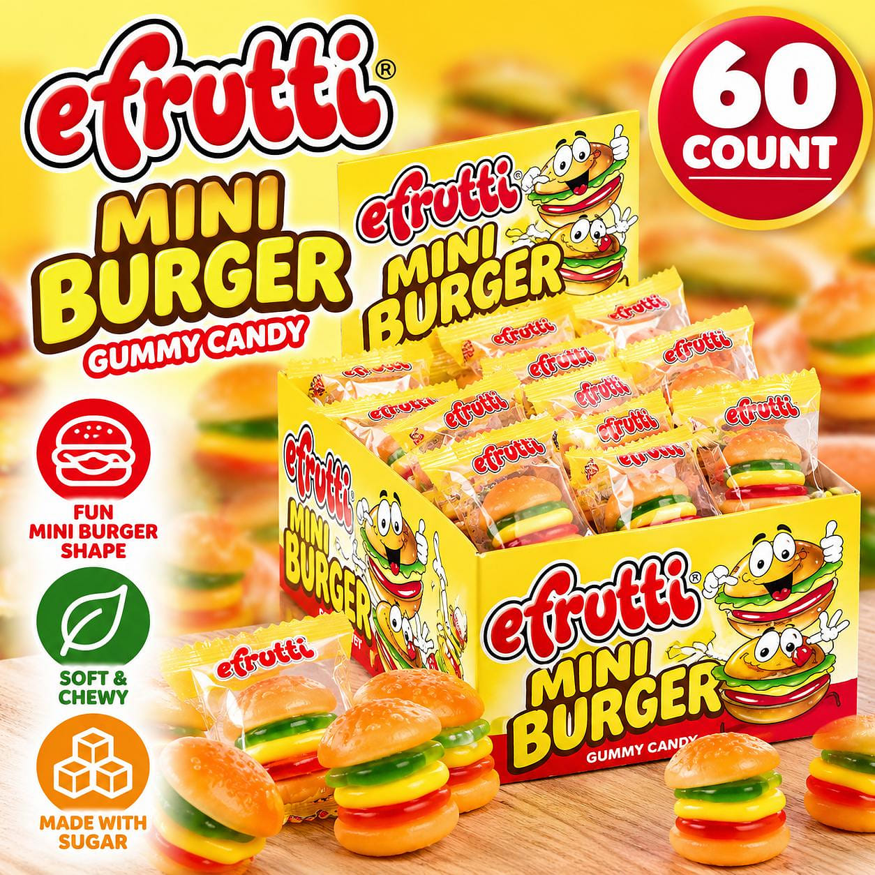 Efrutti Mini Burger Gummy Candy 60ct 1 each