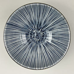 Made-in-Japan Shima Sanuki Soba Udon Noodle Navy Stripes Bowl, 7.25" dia. 32 oz 1 each