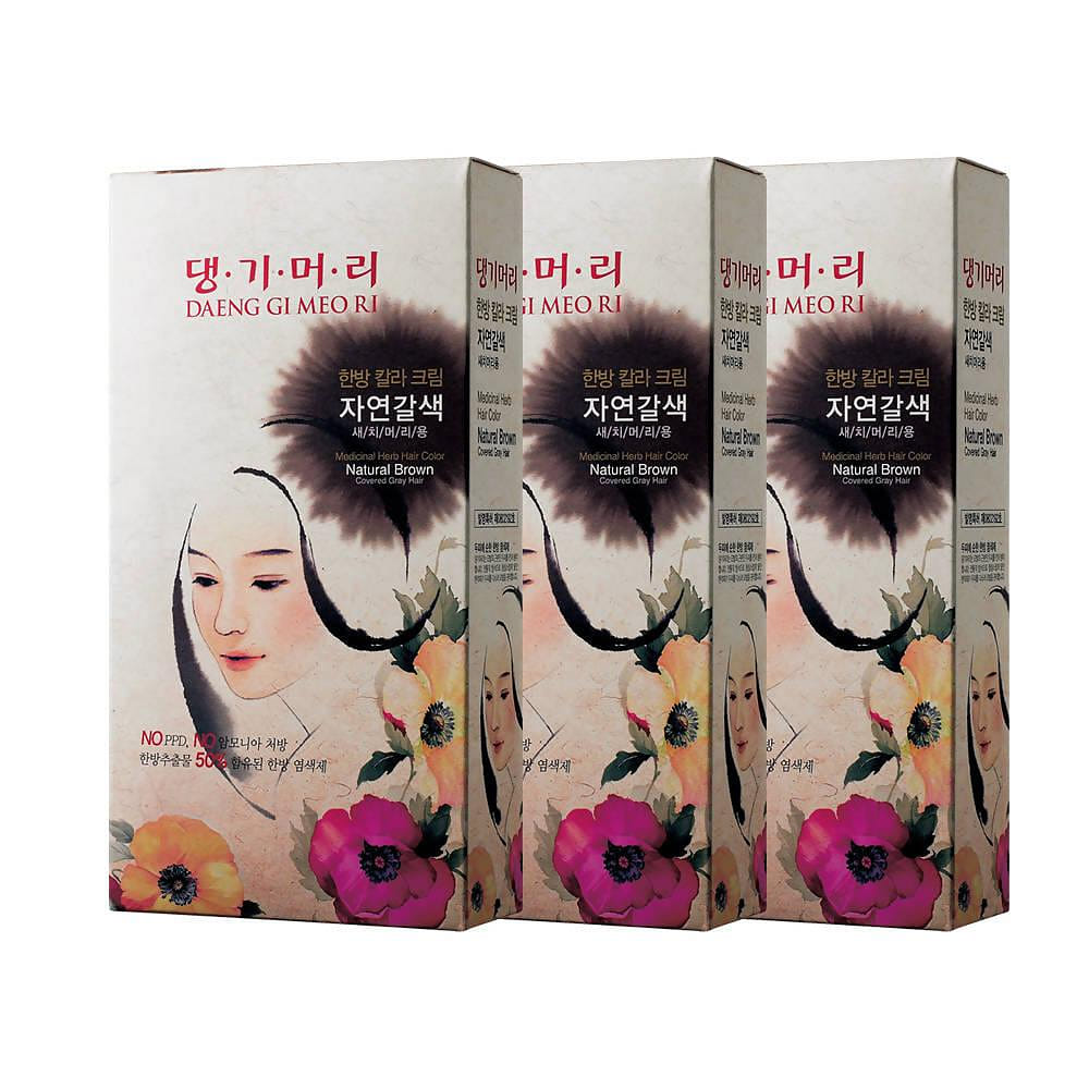 댕기머리 한방 크림 헤어칼라 염색약 - 자연 갈색 3 개