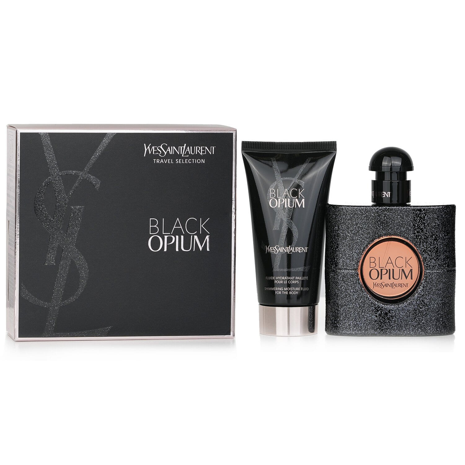 Yves Saint Laurent Black Opium Travel Selection Coffret: Eau De Parfum Spray 50ml/1.6oz+Shimmering Moisture Fluid For The Body 50ml/1.6oz 2 ขวด