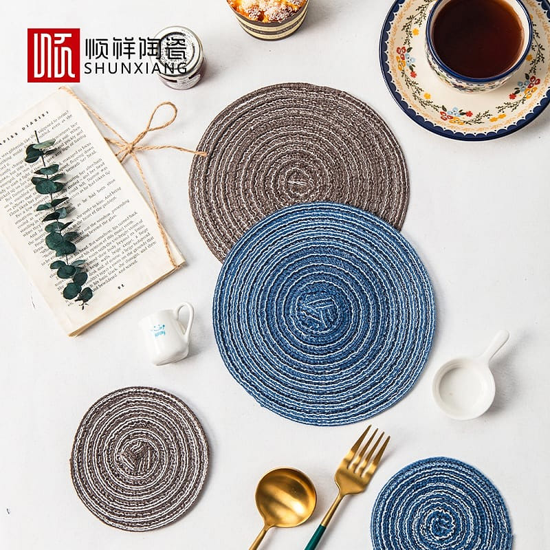 W Shunxiang Simple Round Placemats 2-Piece Set (Blue) 1 개입