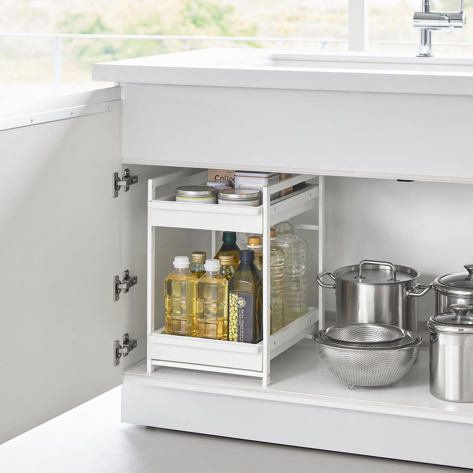 Two-Tier Pull-Out Shelf - Steel White 1 each
