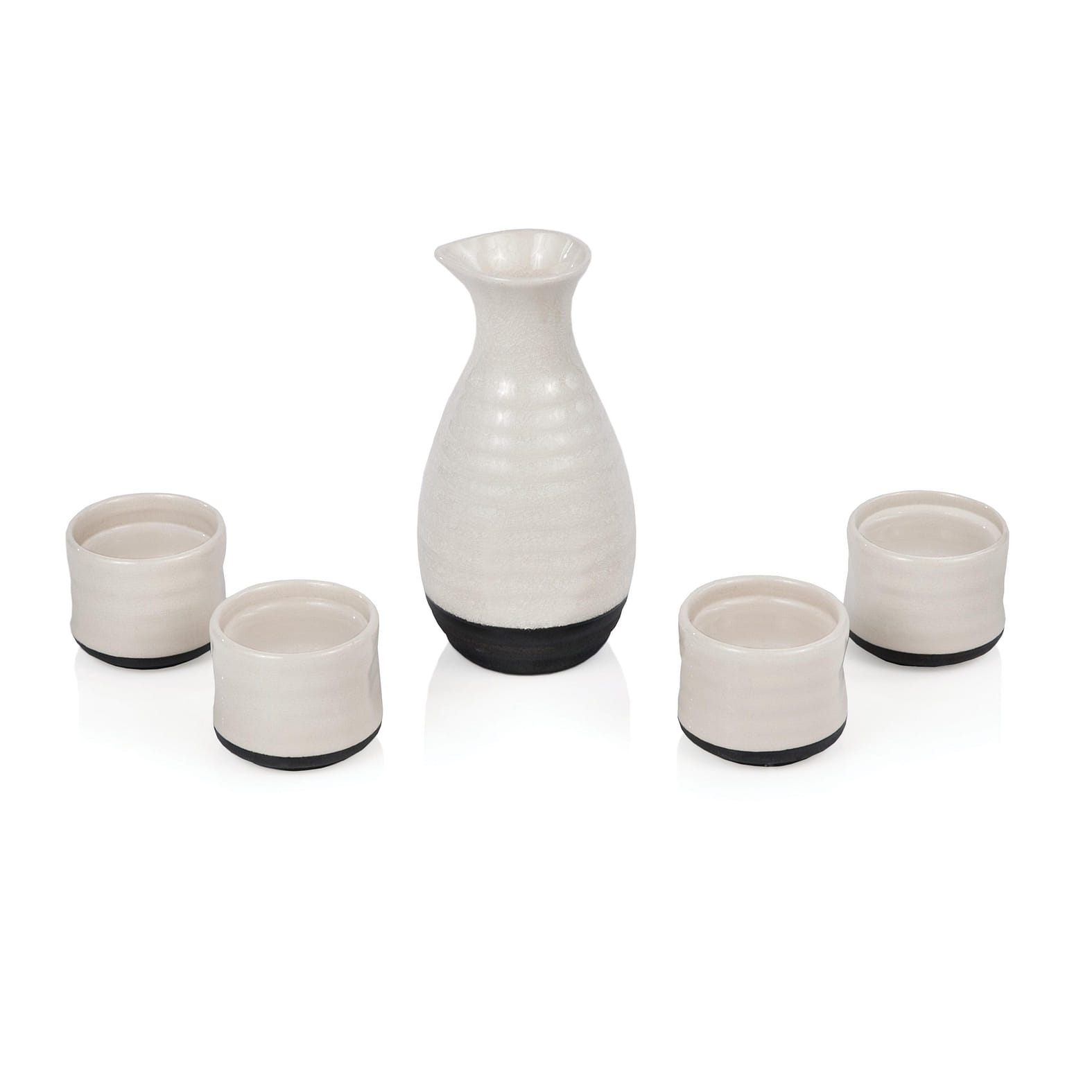 Savoy Fervor 5 Piece Ceramic Hot and Cold Sake Carafe and Cup Set, White 5 개입