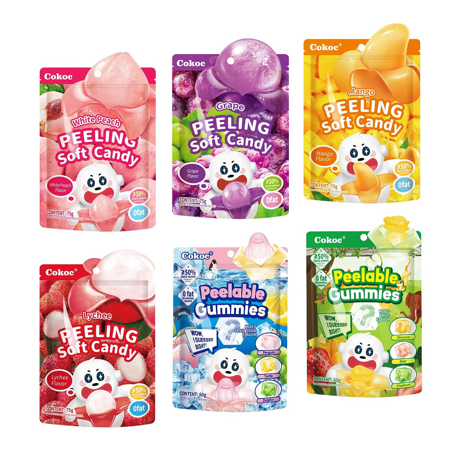 Cokoc 6 Bags of Peeling Fruit Animal Gummy 14.8 온스