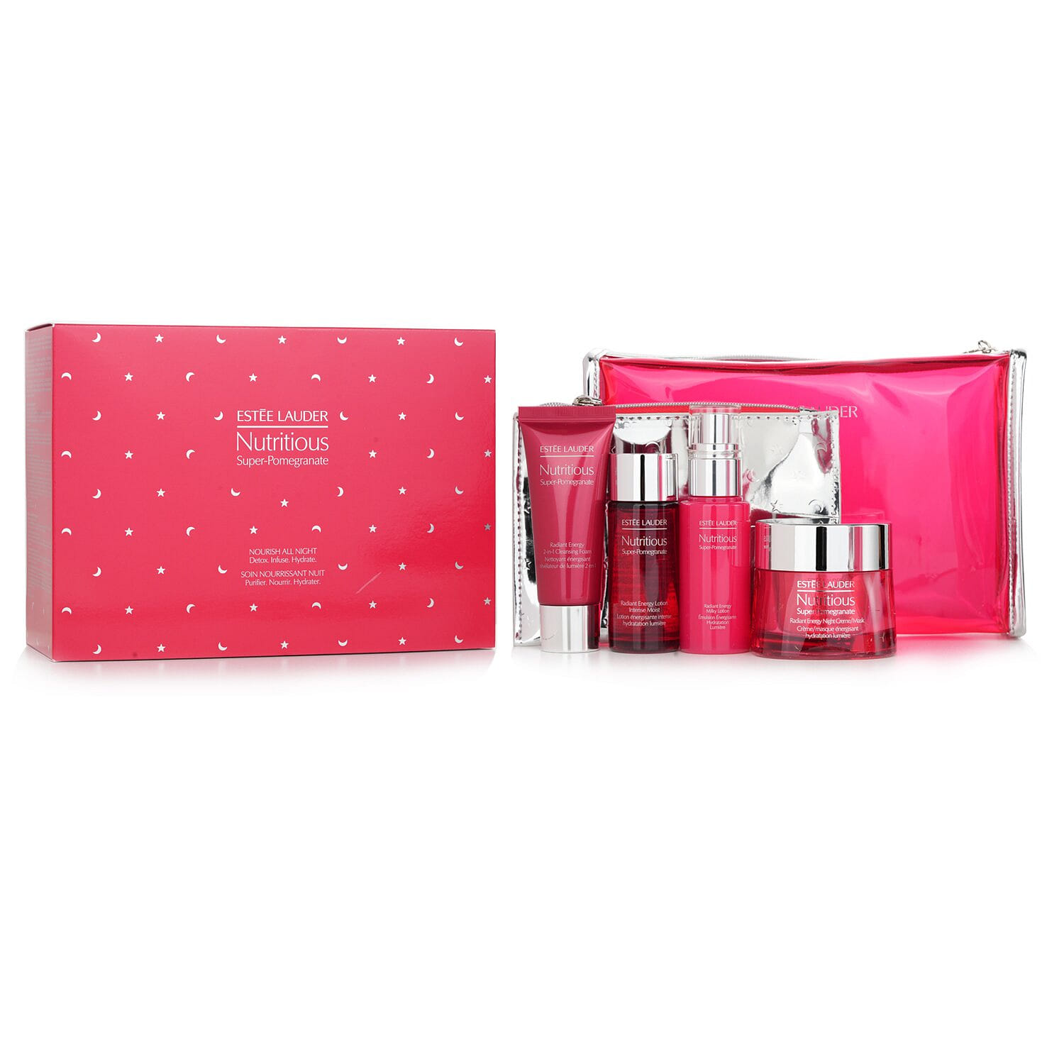 Estee Lauder Nutritious Super-Pomegranate Nourish All Night Set: Night Creme+ Milky Lotion+ Lotion Intense Moist+ Cleansing Form... 4pcs+2bags 4 개
