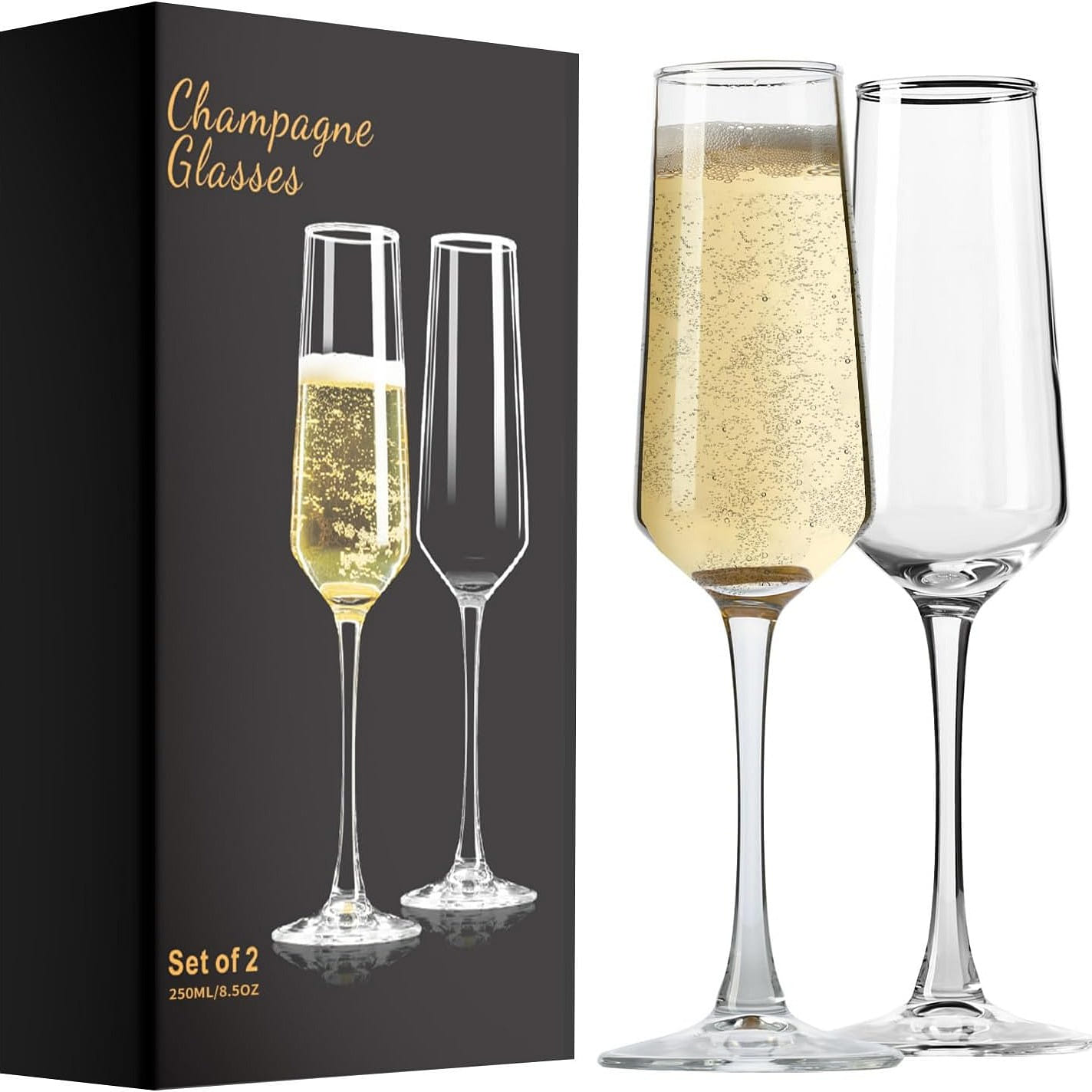 A set of two transparent champagne glasses 8.5 oz 8.5 액량 온스