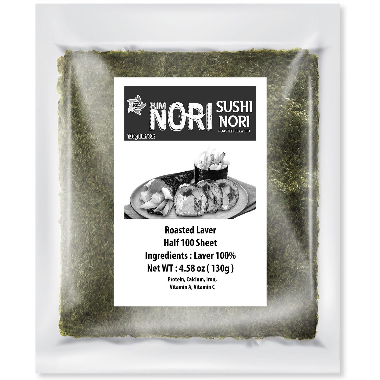 Kimnori Organic Sushi Nori Seaweed Sheets 130g (4.58oz) Half Cut 100 Sheets 4.58 オンス