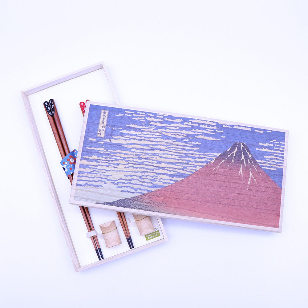 Hyozaemon Chopsticks in Hokusai Box "Red Mt.Fuji", Made in Japan 1 ส่วน