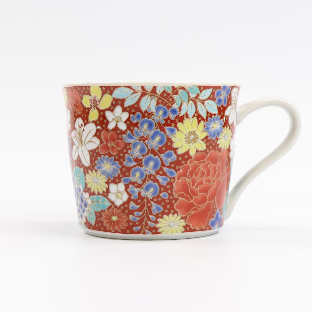 Kutani Ware Handmade Mug Cup (Red Flower, 3.54" x 2.91") Made in Japan 1 개입