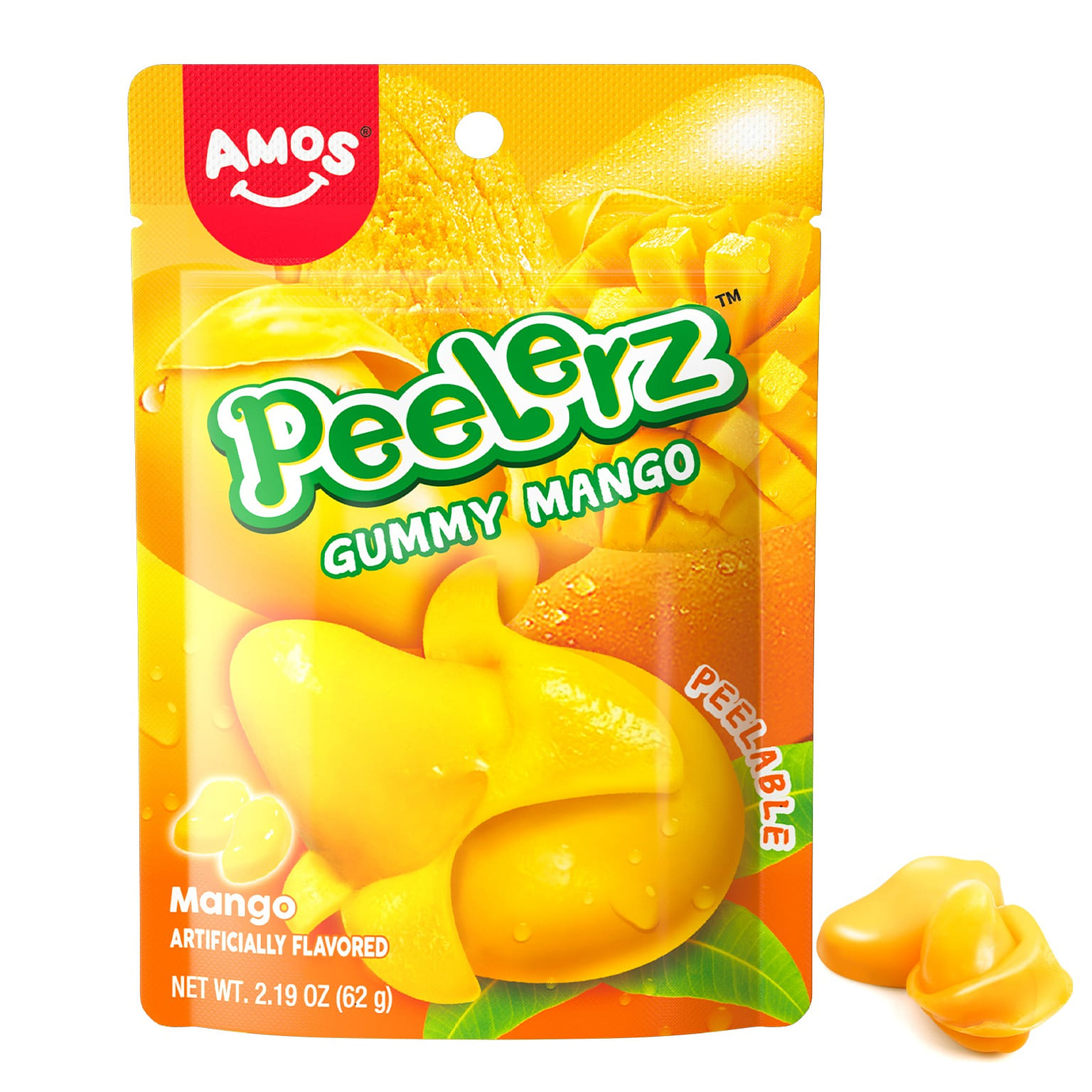 Amos Peelable Gummy Candy Mango 4D Gummies Peely Fruity Filled Candy (3 pack) 2.19 온스