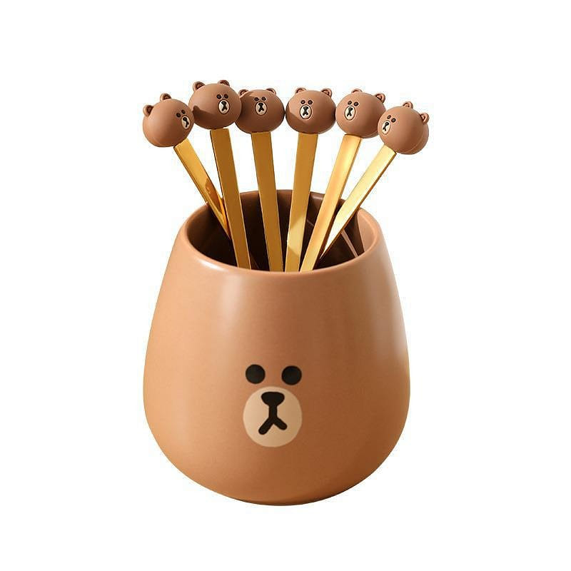 LINE FRIENDS Fruit Fork Set Home Storage Jar Small Fork BROWN models 1 개