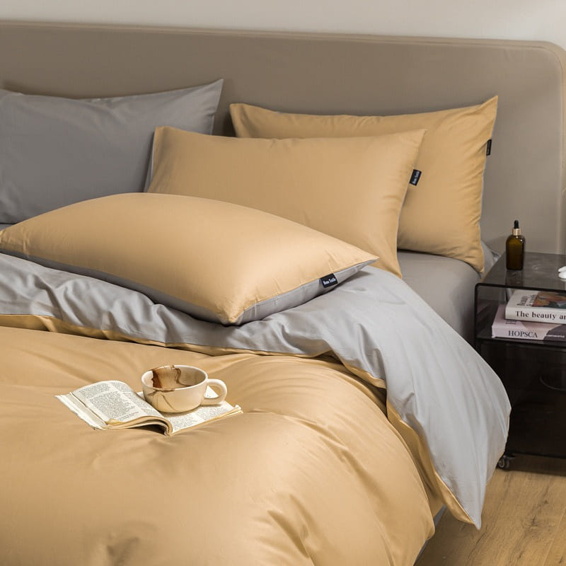 Bedding Set Queen Size Flat Sheetx1 Duvet Coverx1 Pillow Casex2 Yellow+Grey 1 phần