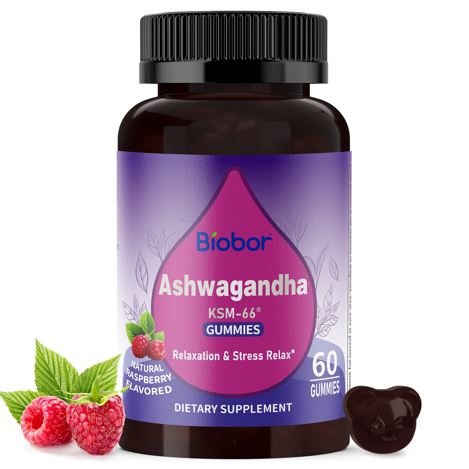 Biobor KSM-66 Ashwagandha Gummies with Vitamin D3 6.35 온스